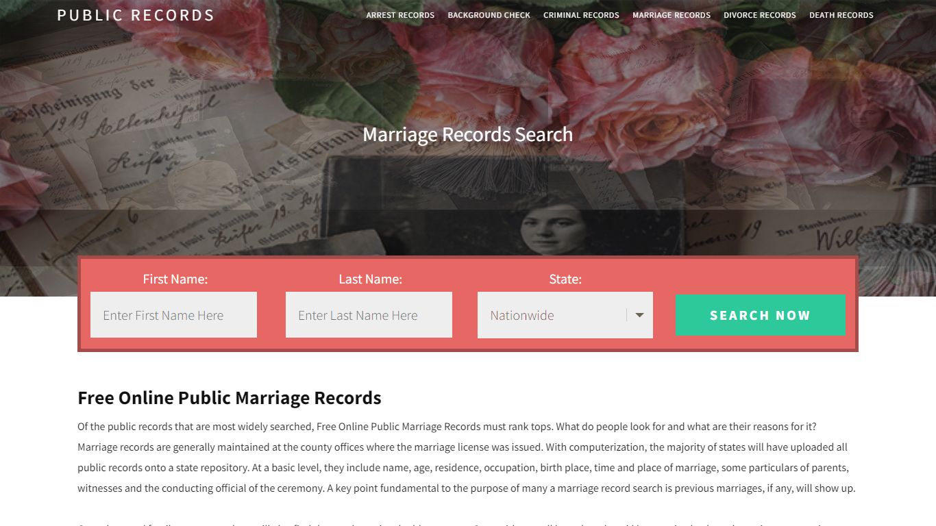 Free Online Public Marriage Records | Enter Name and Search